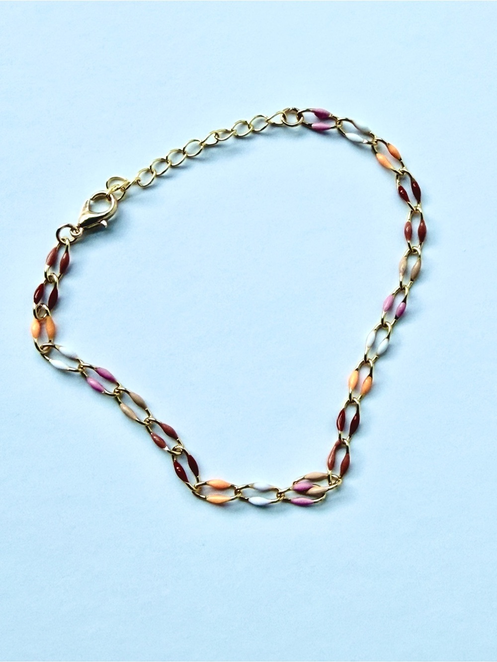 Gold-Tone Multicolor Enamel Link Bracelet - Pink, Orange, Burgundy